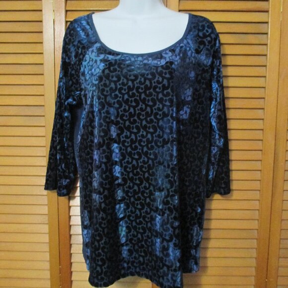 Investments top unique teal & navy velvety swirls, (see the back) size L - Picture 1 of 7